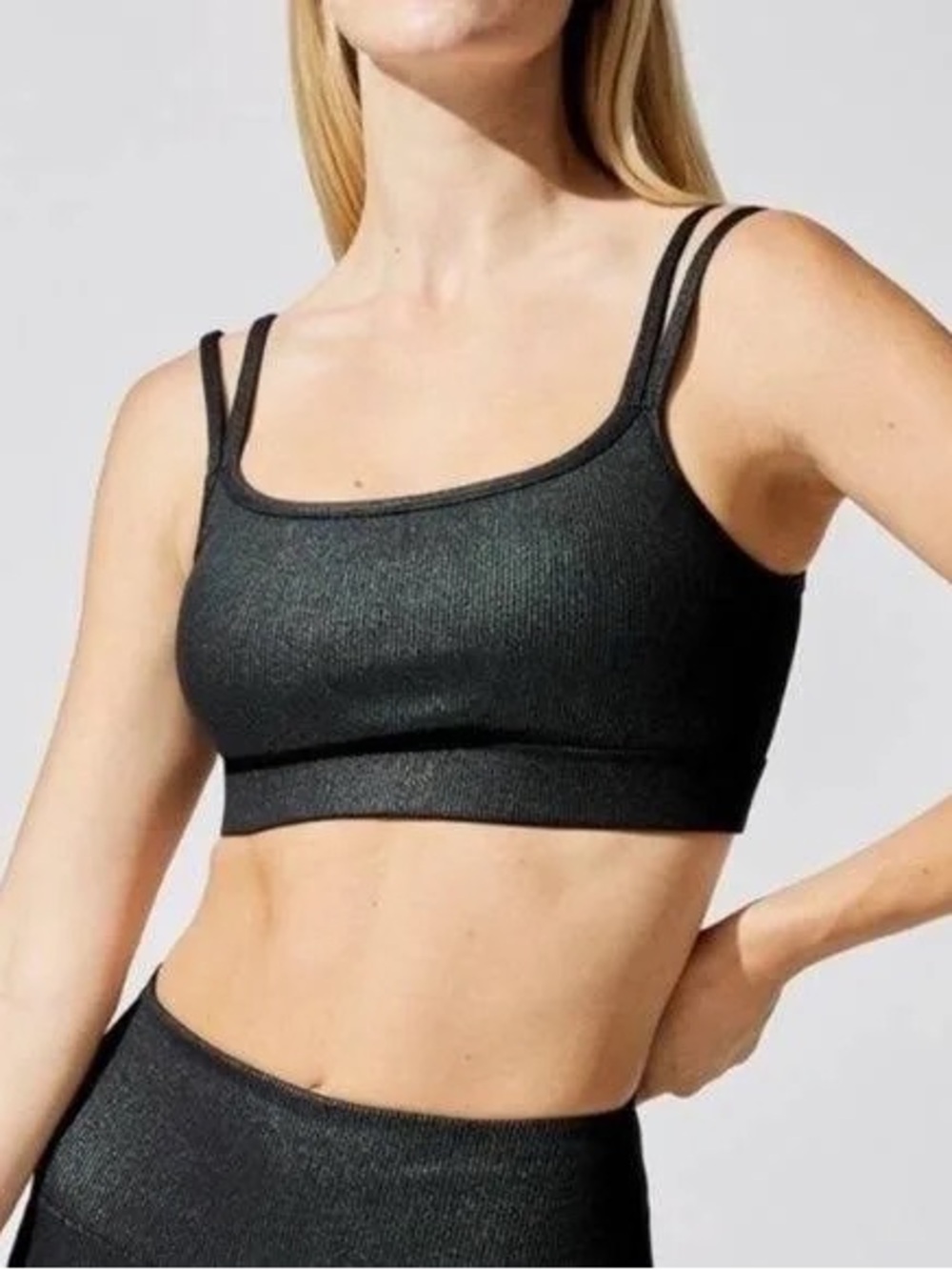 Carbon38 Black Ribbed Iridescent Shimmer Sports Bra